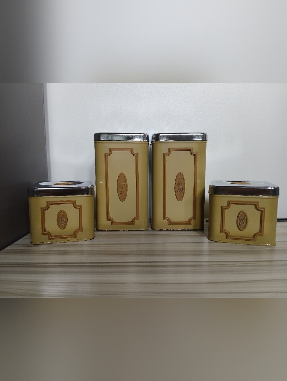 Vtg Ekco Canada Kitchen Canister Set Flour Sugar Coffee Tea Harvest Gold 60s 70s